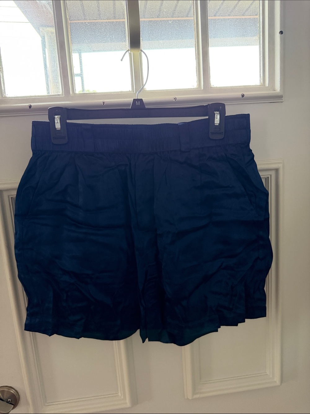 Terez Navy High-Waist Elastic Shorts